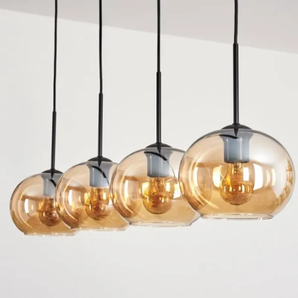 hofstein Suspension - Verre Apedo Ambre, 4 lumières* Lampes En Verre