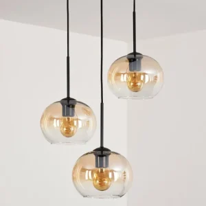 hofstein Suspension - Verre Apedo Ambre, Clair, 3 lumières* Lampes En Verre