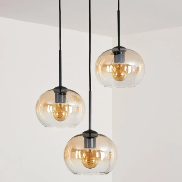 hofstein Suspension - Verre Apedo Ambre, Clair, 3 lumières* Lampes En Verre