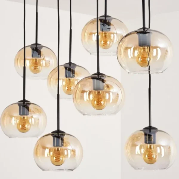 hofstein Suspension - Verre Apedo Ambre, Clair, 8 lumières* Lampes En Verre