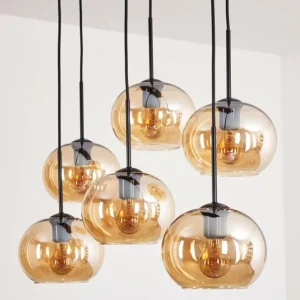 hofstein Suspension - Verre Apedo Ambre, 6 lumières* Lampes En Verre