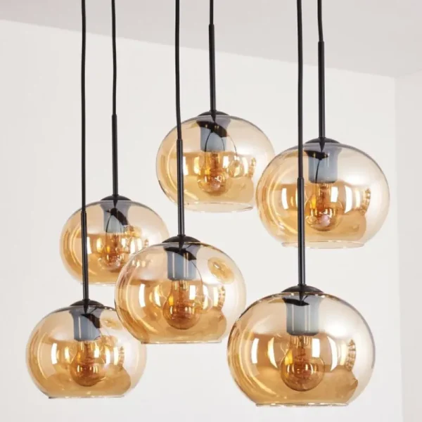 hofstein Suspension - Verre Apedo Ambre, 6 lumières* Lampes En Verre