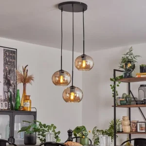 hofstein Suspension - Verre Apedo Ambre, 3 lumières* Lampes En Verre