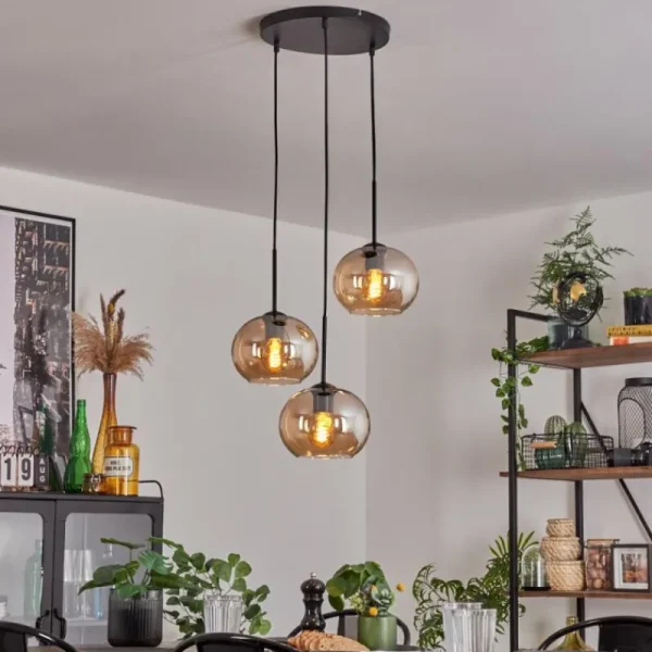hofstein Suspension - Verre Apedo Ambre, 3 lumières* Lampes En Verre