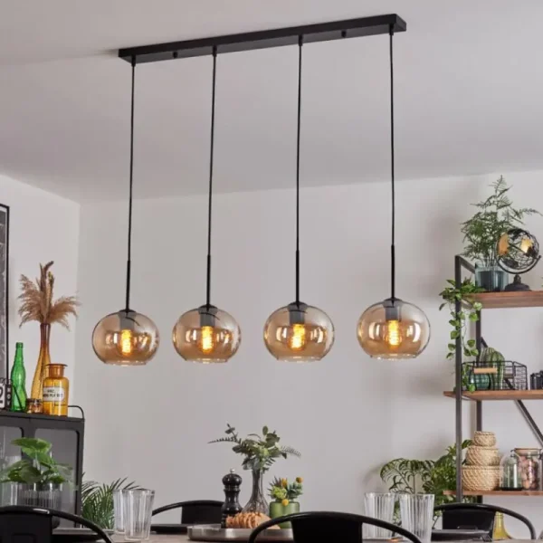 hofstein Suspension - Verre Apedo Ambre, 4 lumières* Lampes En Verre