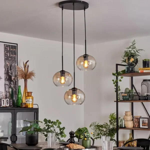 hofstein Suspension - Verre Apedo Ambre, Clair, 3 lumières* Lampes En Verre