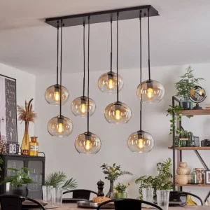 hofstein Suspension - Verre Apedo Ambre, Clair, 8 lumières* Lampes En Verre