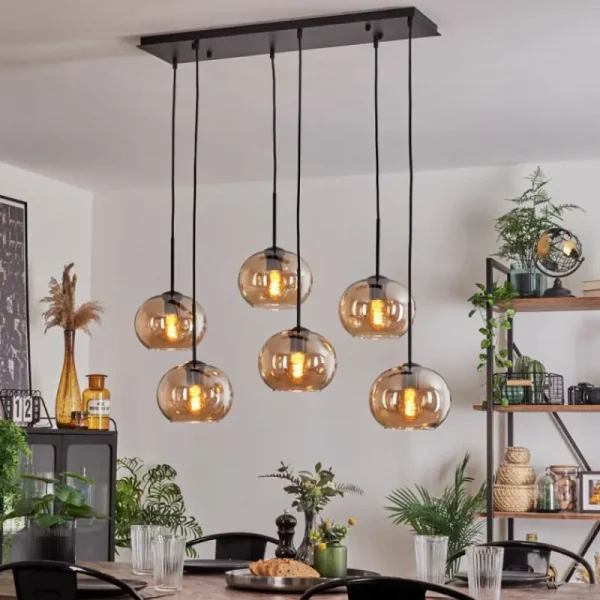 hofstein Suspension - Verre Apedo Ambre, 6 lumières* Lampes En Verre