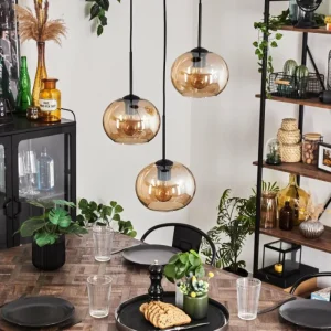 hofstein Suspension - Verre Apedo Ambre, 3 lumières* Lampes En Verre
