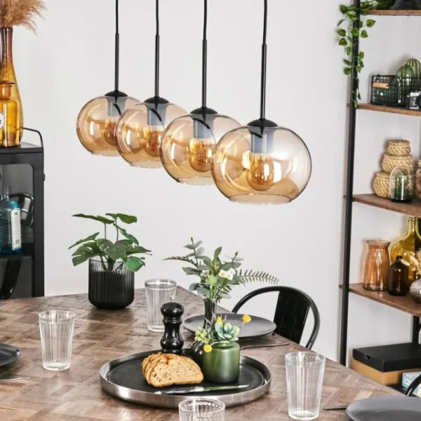 hofstein Suspension - Verre Apedo Ambre, 4 lumières* Lampes En Verre
