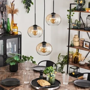 hofstein Suspension - Verre Apedo Ambre, Clair, 3 lumières* Lampes En Verre