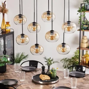 hofstein Suspension - Verre Apedo Ambre, Clair, 8 lumières* Lampes En Verre