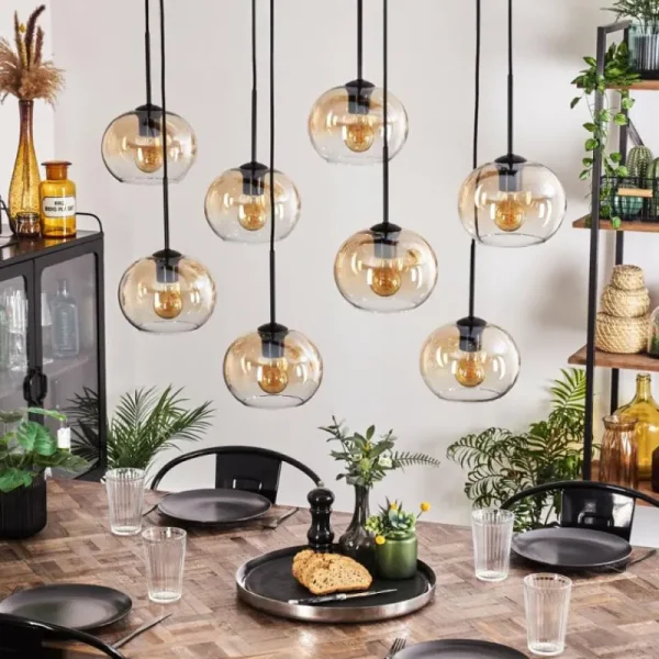 hofstein Suspension - Verre Apedo Ambre, Clair, 8 lumières* Lampes En Verre