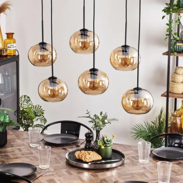 hofstein Suspension - Verre Apedo Ambre, 6 lumières* Lampes En Verre