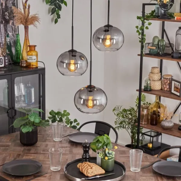 hofstein Suspension - Verre Apedo Clair, Fumé, 3 lumières* Lampes Modernes