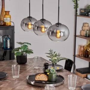 hofstein Suspension - Verre Apedo Clair, Fumé, 3 lumières* Lampes Modernes
