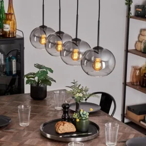 hofstein Suspension - Verre Apedo Clair, Fumé, 4 lumières* Lampes Modernes