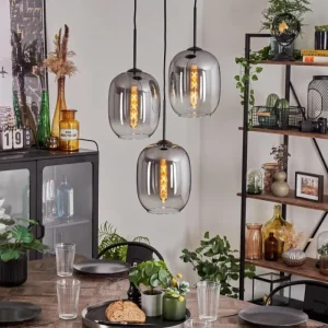 hofstein Suspension - Verre Apedo Clair, Fumé, 3 lumières* Lampes Modernes
