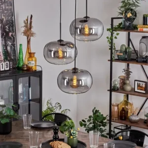 hofstein Suspension - Verre Apedo Clair, Fumé, 3 lumières* Lampes Modernes