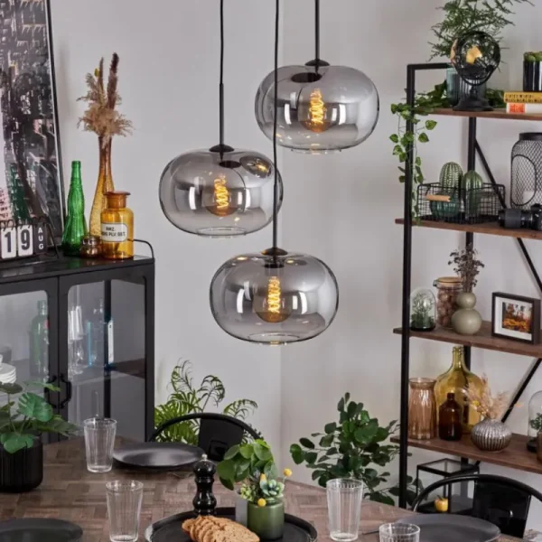hofstein Suspension - Verre Apedo Clair, Fumé, 3 lumières* Lampes Modernes