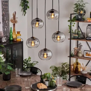 hofstein Suspension - Verre Apedo Clair, Fumé, 5 lumières* Lampes Modernes