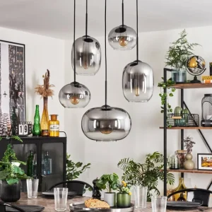 hofstein Suspension - Verre Apedo Clair, Fumé, 5 lumières* Lampes Modernes