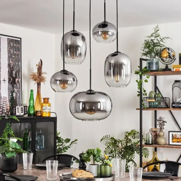 hofstein Suspension - Verre Apedo Clair, Fumé, 5 lumières* Lampes Modernes