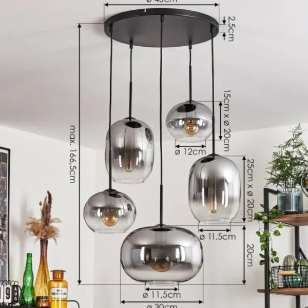 hofstein Suspension - Verre Apedo Clair, Fumé, 5 lumières* Lampes Modernes