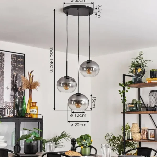 hofstein Suspension - Verre Apedo Clair, Fumé, 3 lumières* Lampes Modernes