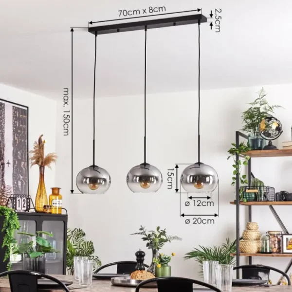 hofstein Suspension - Verre Apedo Clair, Fumé, 3 lumières* Lampes Modernes