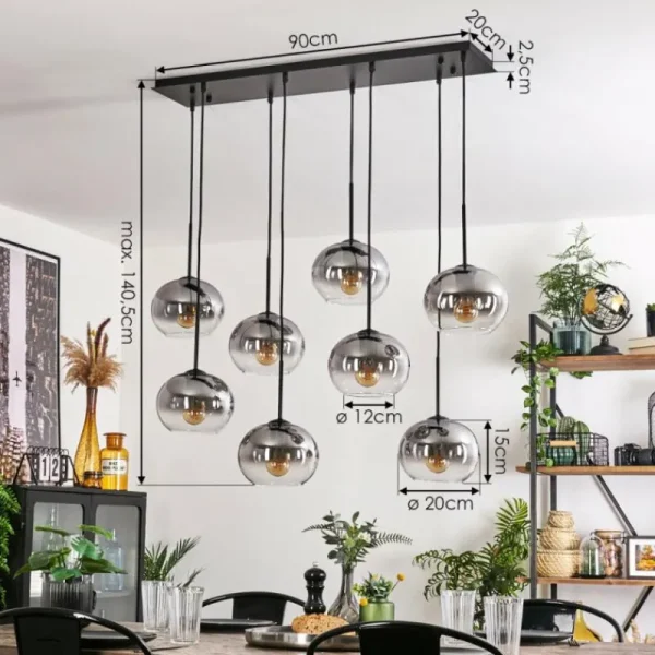 hofstein Suspension - Verre Apedo Clair, Fumé, 8 lumières* Lampes Modernes