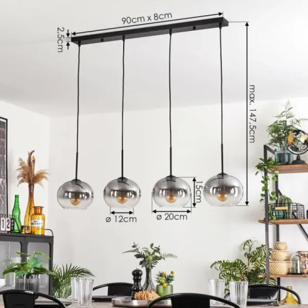 hofstein Suspension - Verre Apedo Clair, Fumé, 4 lumières* Lampes Modernes