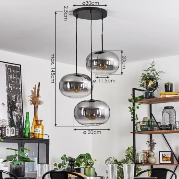 hofstein Suspension - Verre Apedo Clair, Fumé, 3 lumières* Lampes Modernes