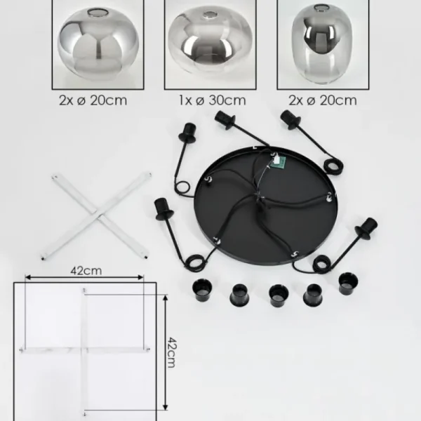 hofstein Suspension - Verre Apedo Clair, Fumé, 5 lumières* Lampes Modernes