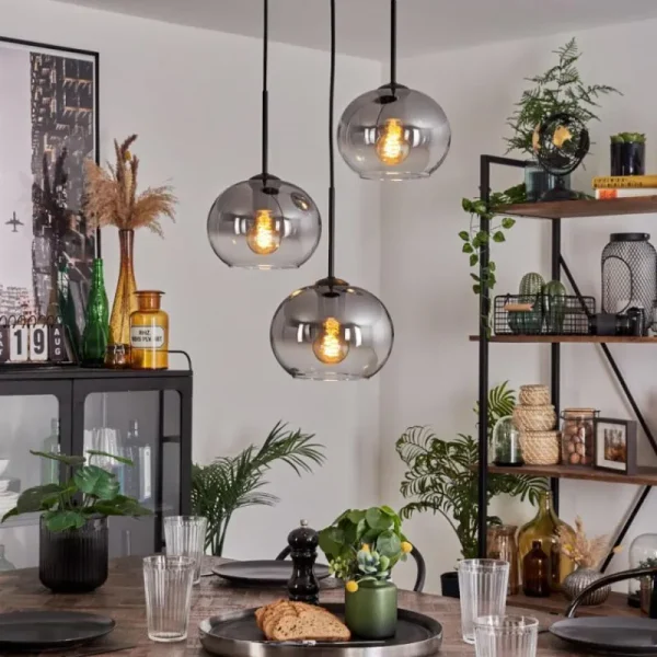 hofstein Suspension - Verre Apedo Clair, Fumé, 3 lumières* Lampes Modernes