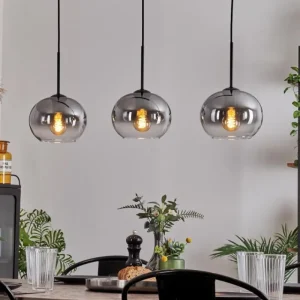 hofstein Suspension - Verre Apedo Clair, Fumé, 3 lumières* Lampes Modernes
