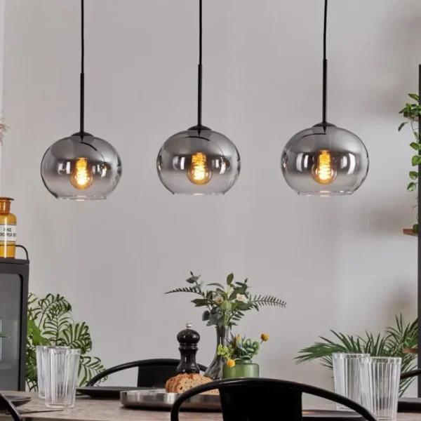 hofstein Suspension - Verre Apedo Clair, Fumé, 3 lumières* Lampes Modernes