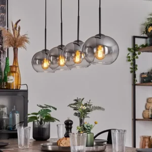 hofstein Suspension - Verre Apedo Clair, Fumé, 4 lumières* Lampes Modernes