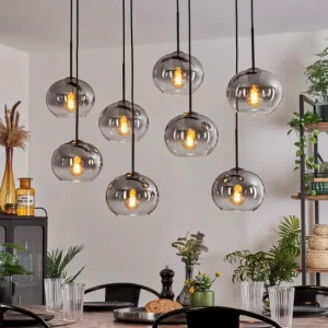 hofstein Suspension - Verre Apedo Clair, Fumé, 8 lumières* Lampes Modernes
