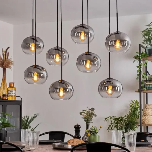 hofstein Suspension - Verre Apedo Clair, Fumé, 8 lumières* Lampes Modernes