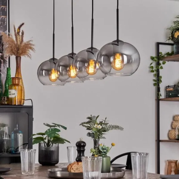 hofstein Suspension - Verre Apedo Clair, Fumé, 4 lumières* Lampes Modernes