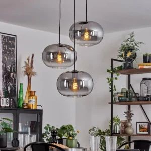 hofstein Suspension - Verre Apedo Clair, Fumé, 3 lumières* Lampes Modernes