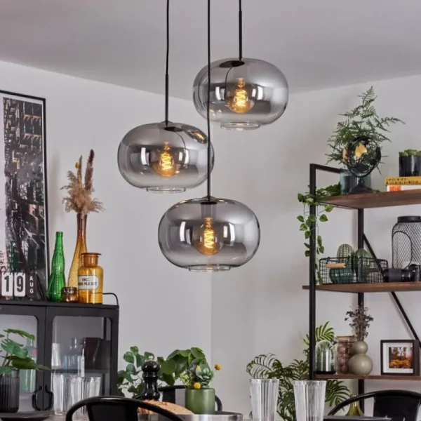 hofstein Suspension - Verre Apedo Clair, Fumé, 3 lumières* Lampes Modernes
