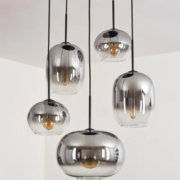 hofstein Suspension - Verre Apedo Clair, Fumé, 5 lumières* Lampes Modernes