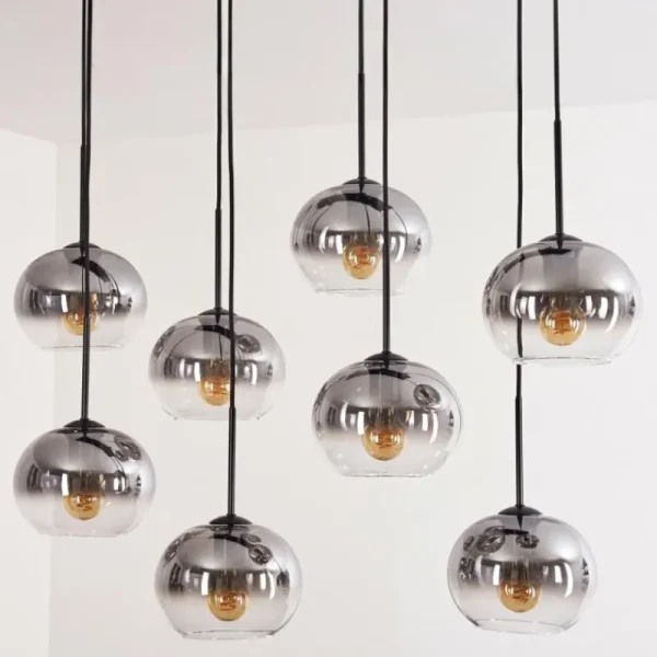hofstein Suspension - Verre Apedo Clair, Fumé, 8 lumières* Lampes Modernes