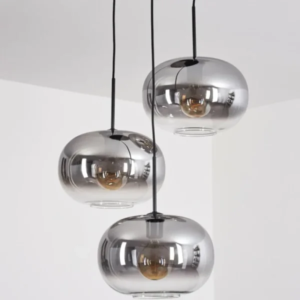 hofstein Suspension - Verre Apedo Clair, Fumé, 3 lumières* Lampes Modernes