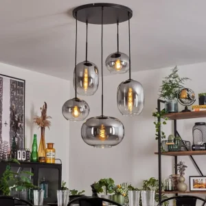 hofstein Suspension - Verre Apedo Clair, Fumé, 5 lumières* Lampes Modernes