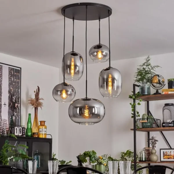 hofstein Suspension - Verre Apedo Clair, Fumé, 5 lumières* Lampes Modernes