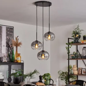 hofstein Suspension - Verre Apedo Clair, Fumé, 3 lumières* Lampes Modernes
