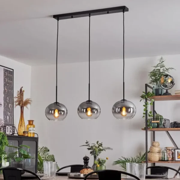hofstein Suspension - Verre Apedo Clair, Fumé, 3 lumières* Lampes Modernes